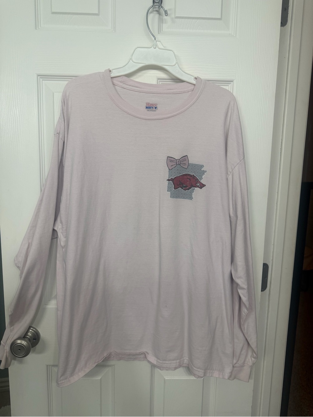 Hanes Light Pink Long-Sleeve Tee with Small Graphic